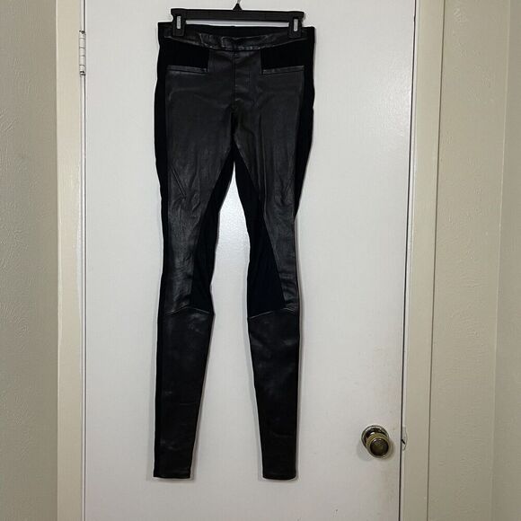 HELMUT LANG black lamb leather high rise leggings size US 4 - Picture 1 of 7